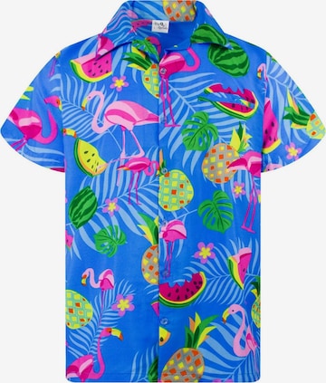 King Kameha Shirt 'Flamingo Melone' in Blue: front
