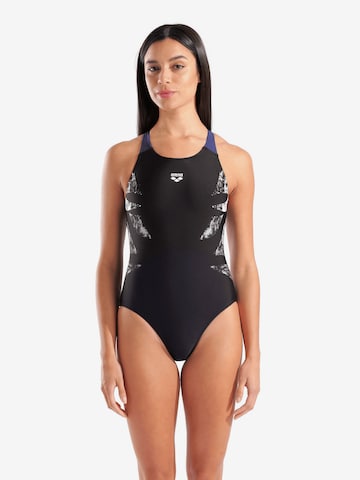 ARENABustier Jednodijelni kupaći kostim 'GRAPHIC' - crna boja: prednji dio