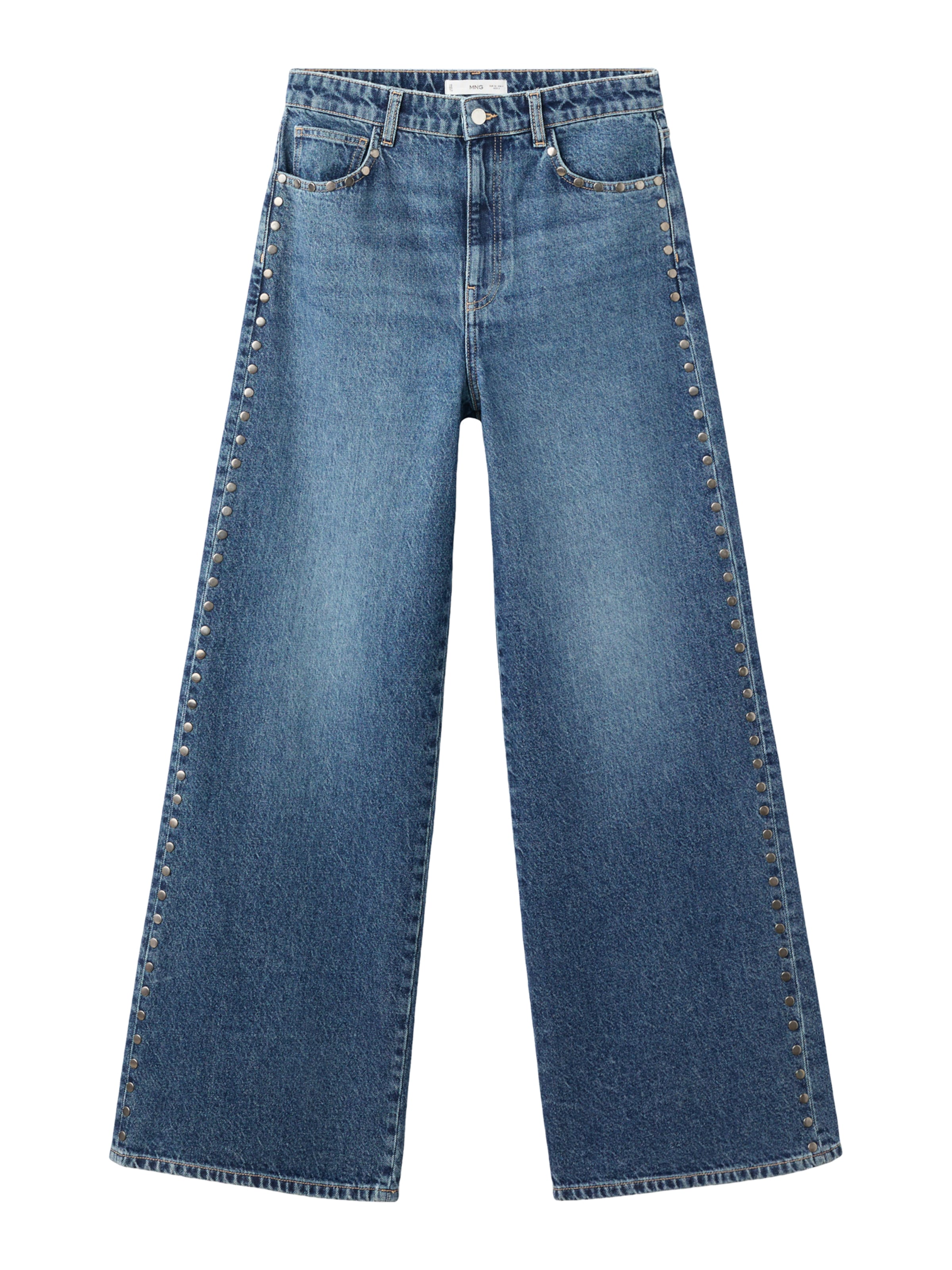 Wide leg Jeans 'STUDS' de la MANGO pe albastru: față