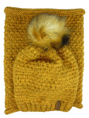 Kumixi Mütze 'Set: Mütze & Loop Schal' in Gelb: Vorderseite