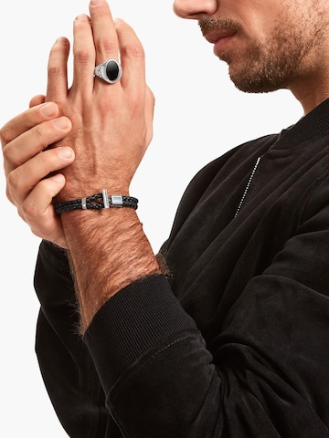 Bracelet 'Armband Doppelt Geflochtenes Leder Schwarz' Thomas Sabo en noir : devant