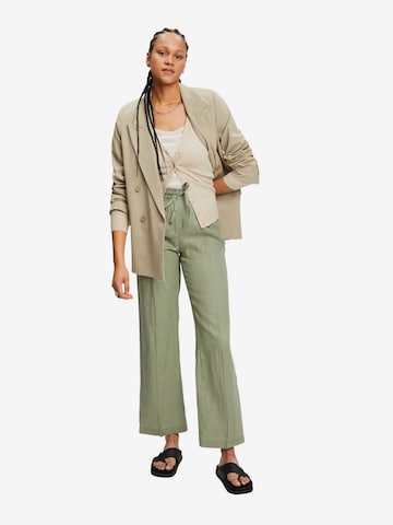 ESPRIT Wide leg Trousers with creases in Green