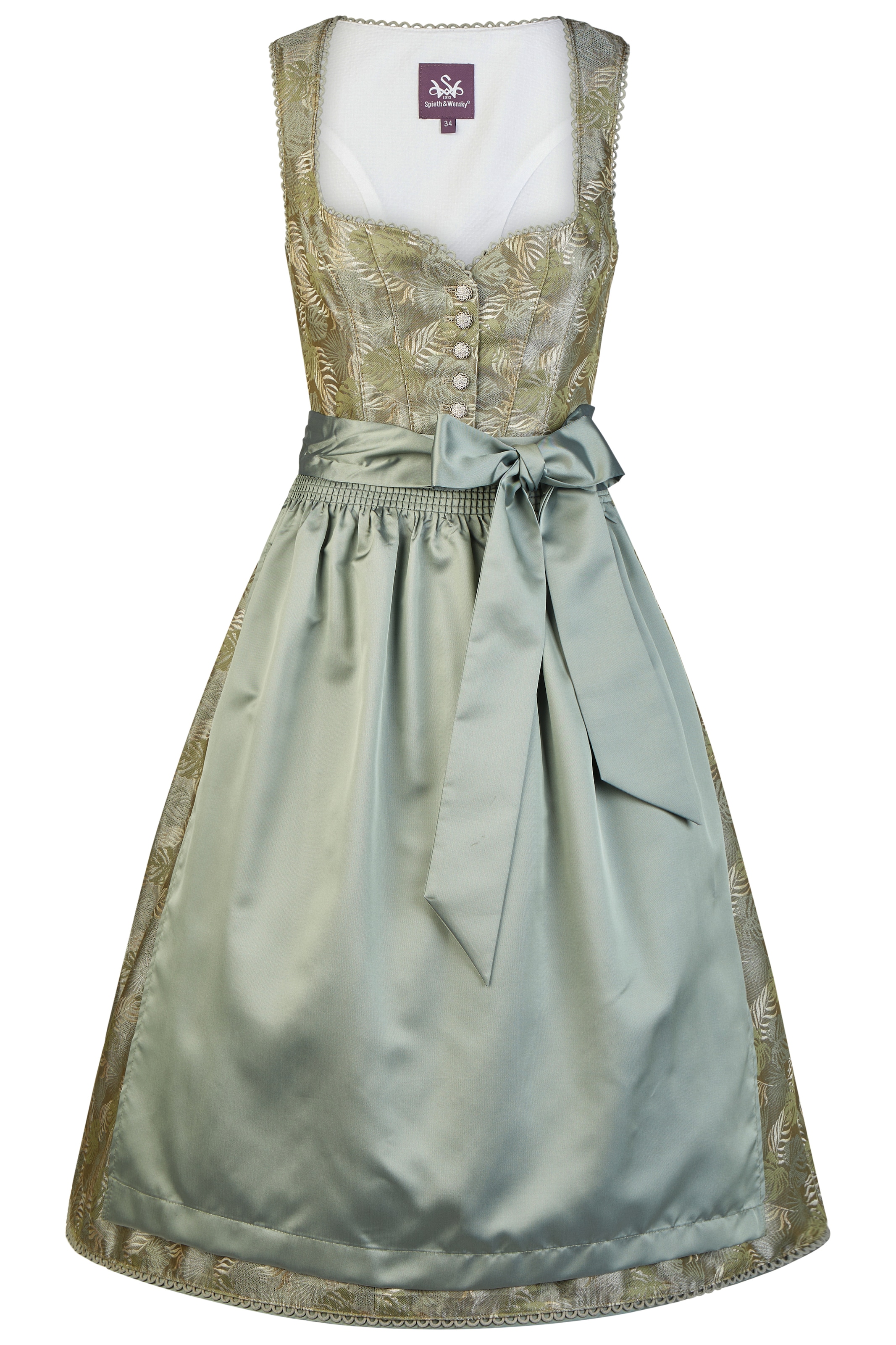 SPIETH & WENSKY Dirndl 'Henna' in Midilänge, mit Herzchen-Ausschnitt in Grün: Vorderseite