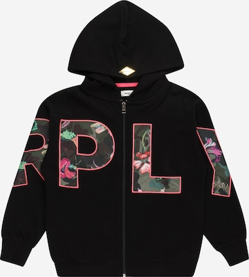 REPLAY & SONS Zip-Up Hoodie in Black: front