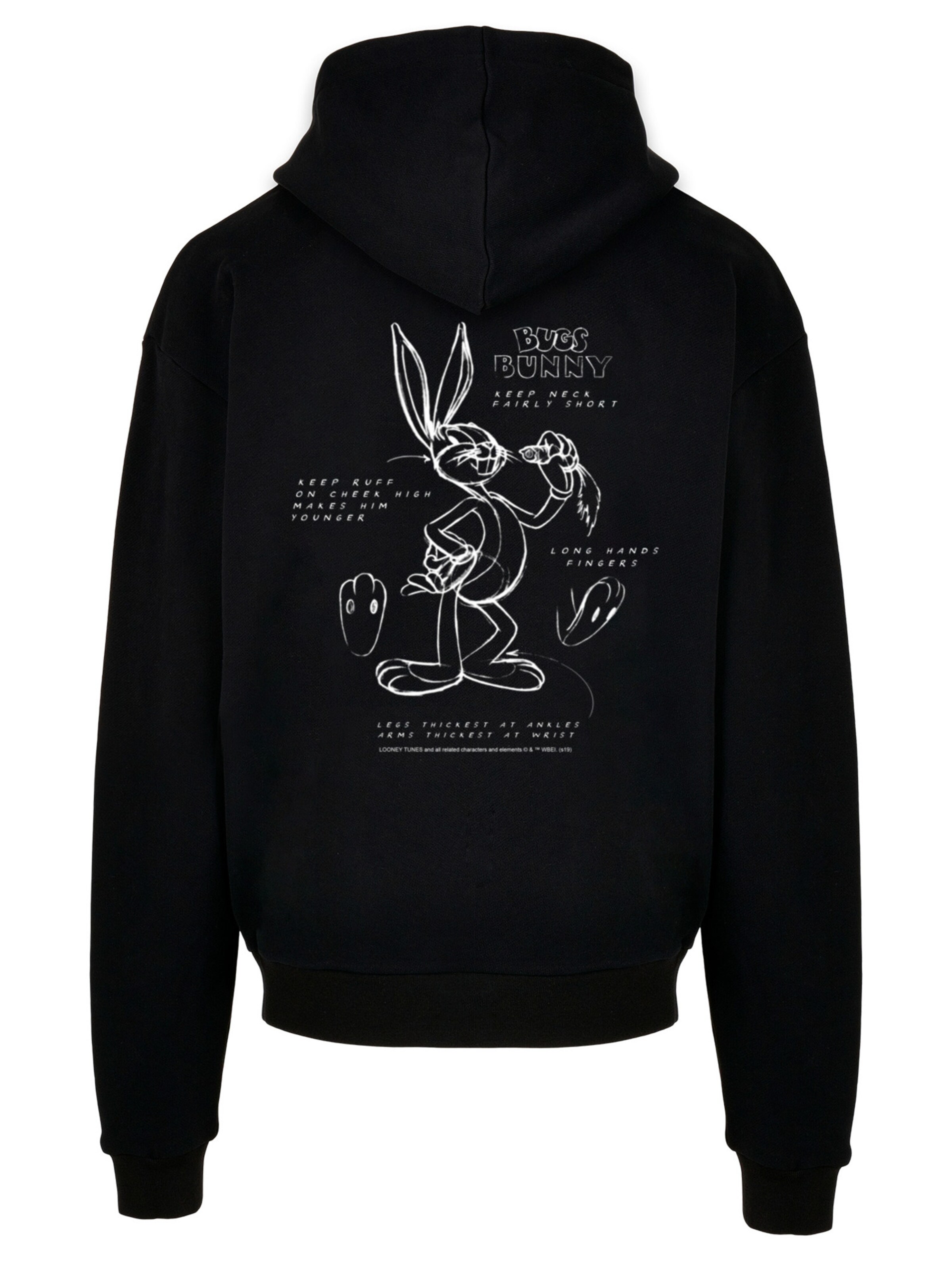 F4NT4STIC Sweatshirt 'Looney Tunes Bugs Bunny Drawing Instruction' in Zwart: voorkant