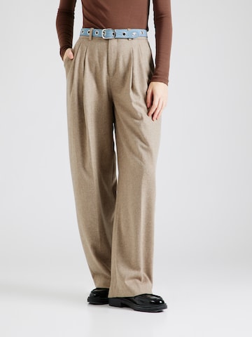 DRYKORN Wide leg Pleat-Front Pants 'INK' in Brown: front