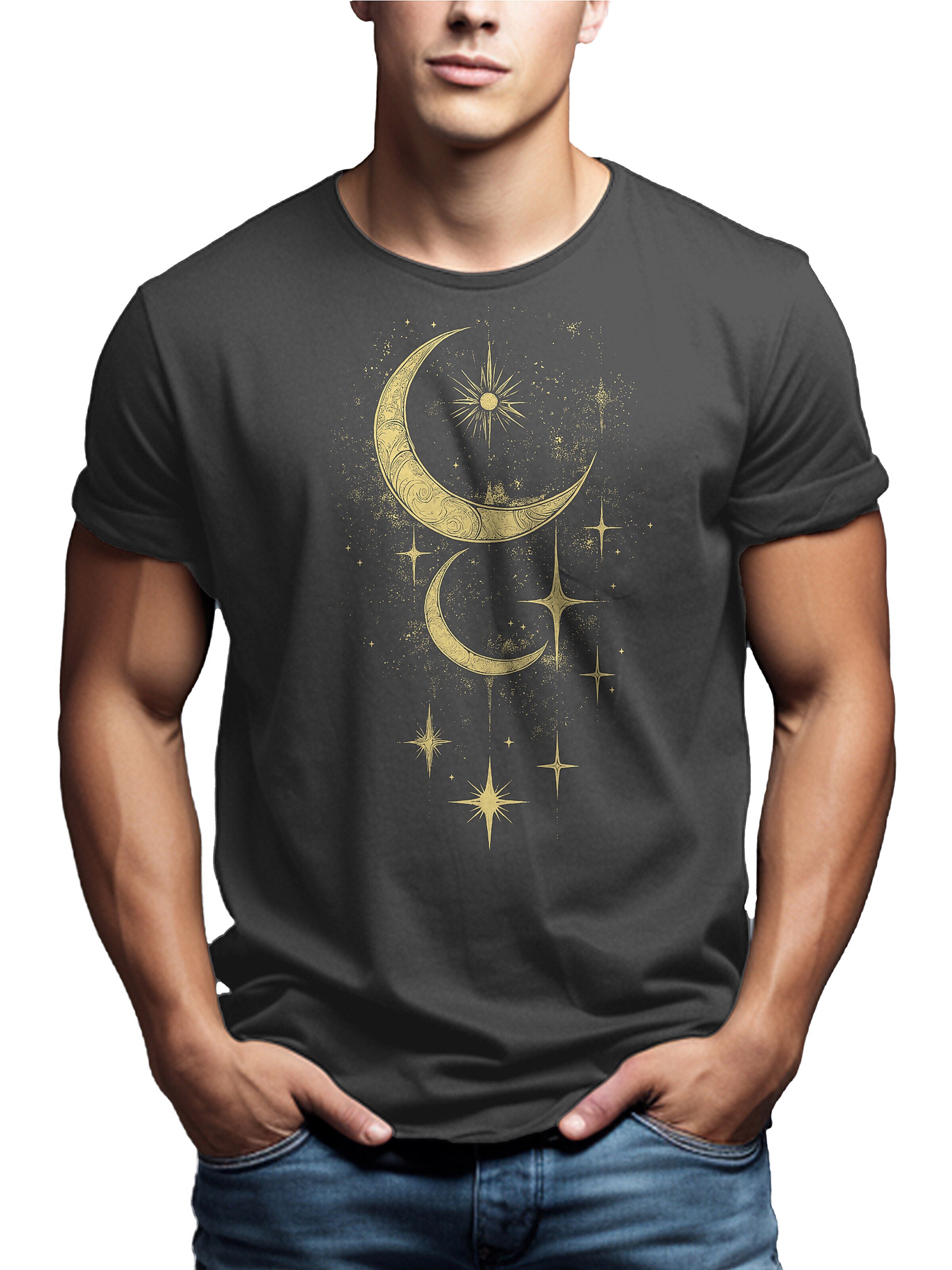 MAKAYA Shirt 'Moon Stars' in Grey