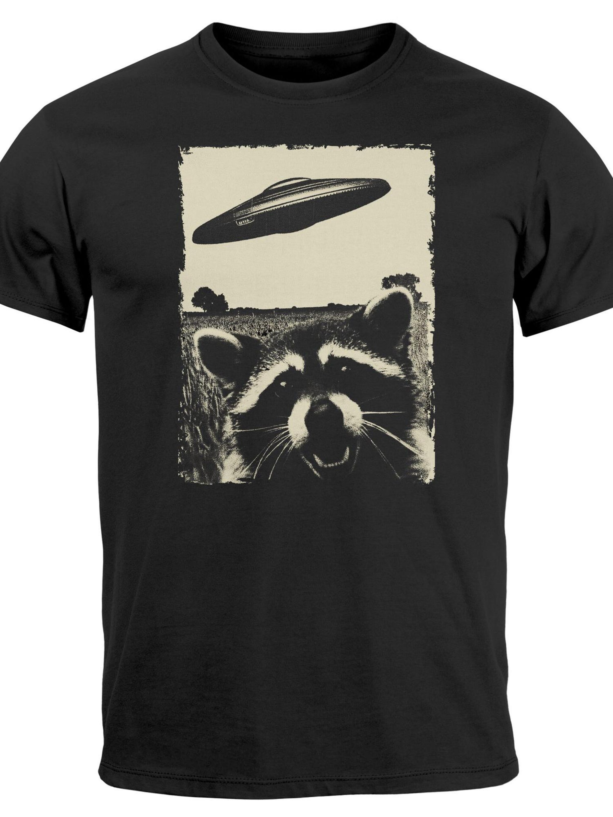 Neverless Shirt 'Ufo Waschbär'‌‌‌‌‌‌‌‌‌‌ in Schwarz