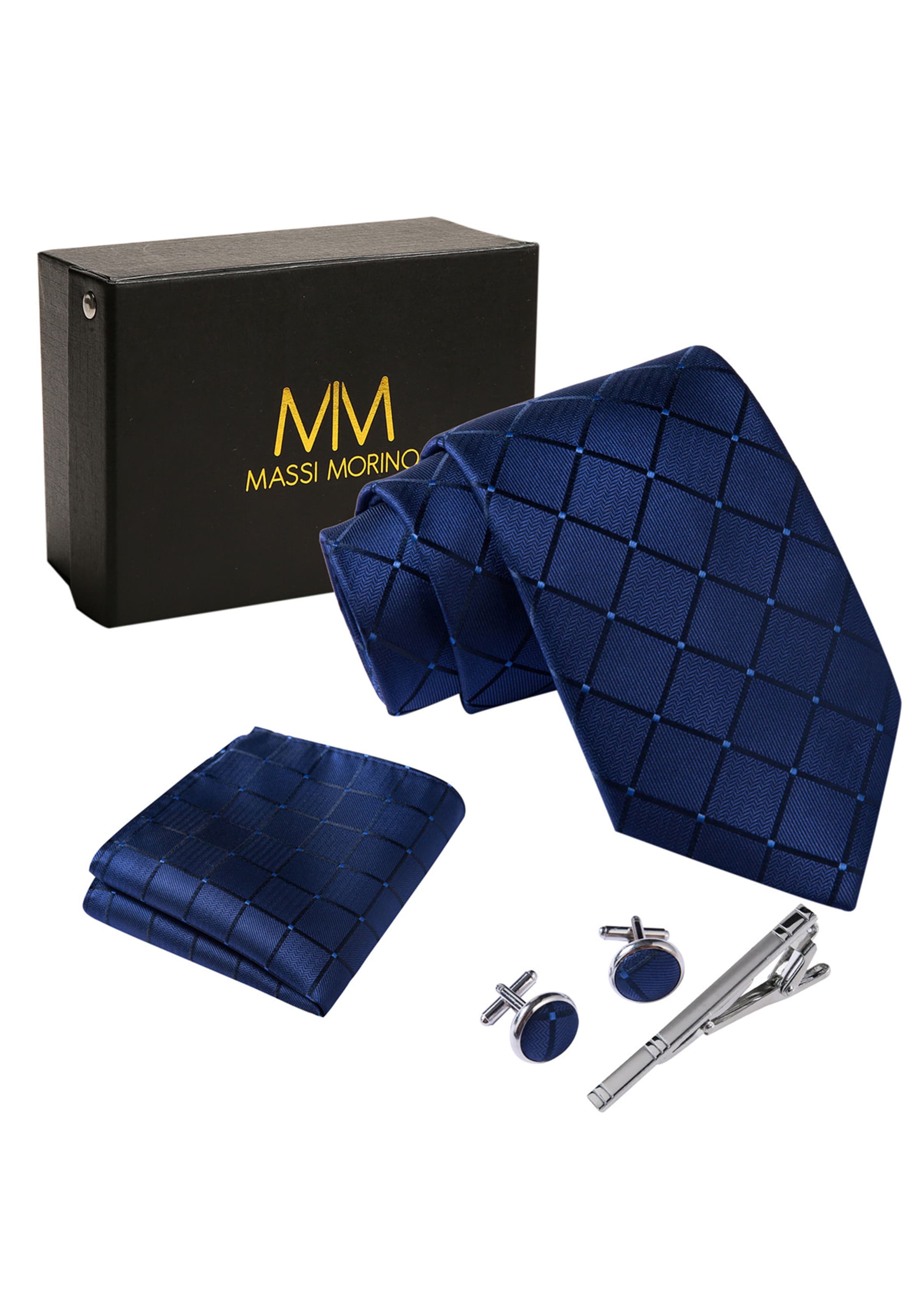 Massi Morino Krawatte Set in Blau: Vorderseite