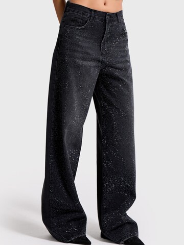 IT'S BASIC Loose fit Jeans 'RHINESTONE MID RISE LOOSE JEANS' in Black