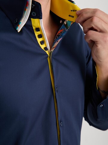 Slim fit Camicia business 'Vesuvio Iconic Satin Man Shirt Black' di 7Camicie in blu