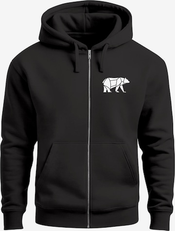 Neverless Sweatjacke 'Bär Lineart Polygon' in Schwarz: Vorderseite
