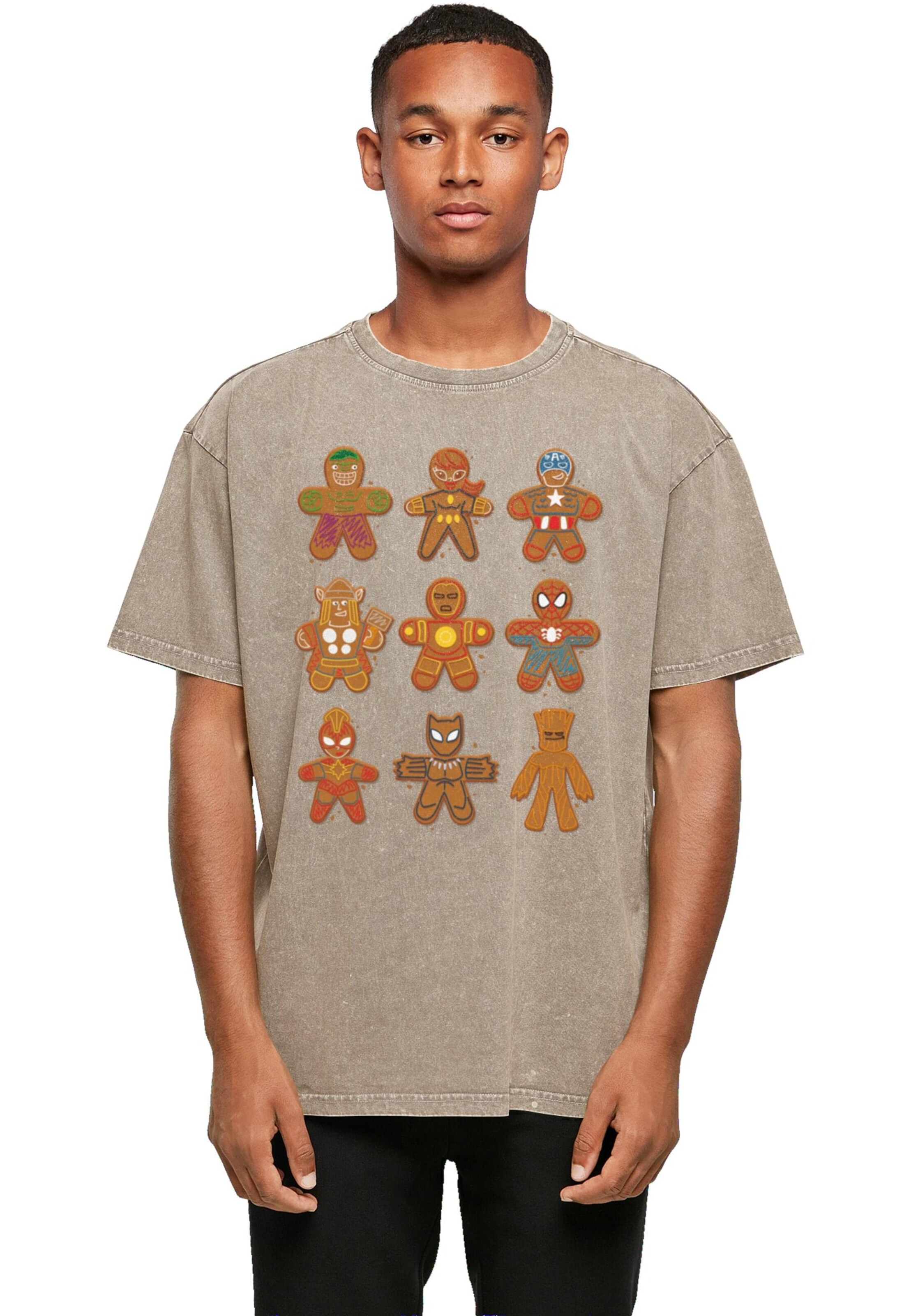 ABSOLUTE CULT Shirt 'Marvel Universe - Christmas Gingerbread Avengers' in Beige: front