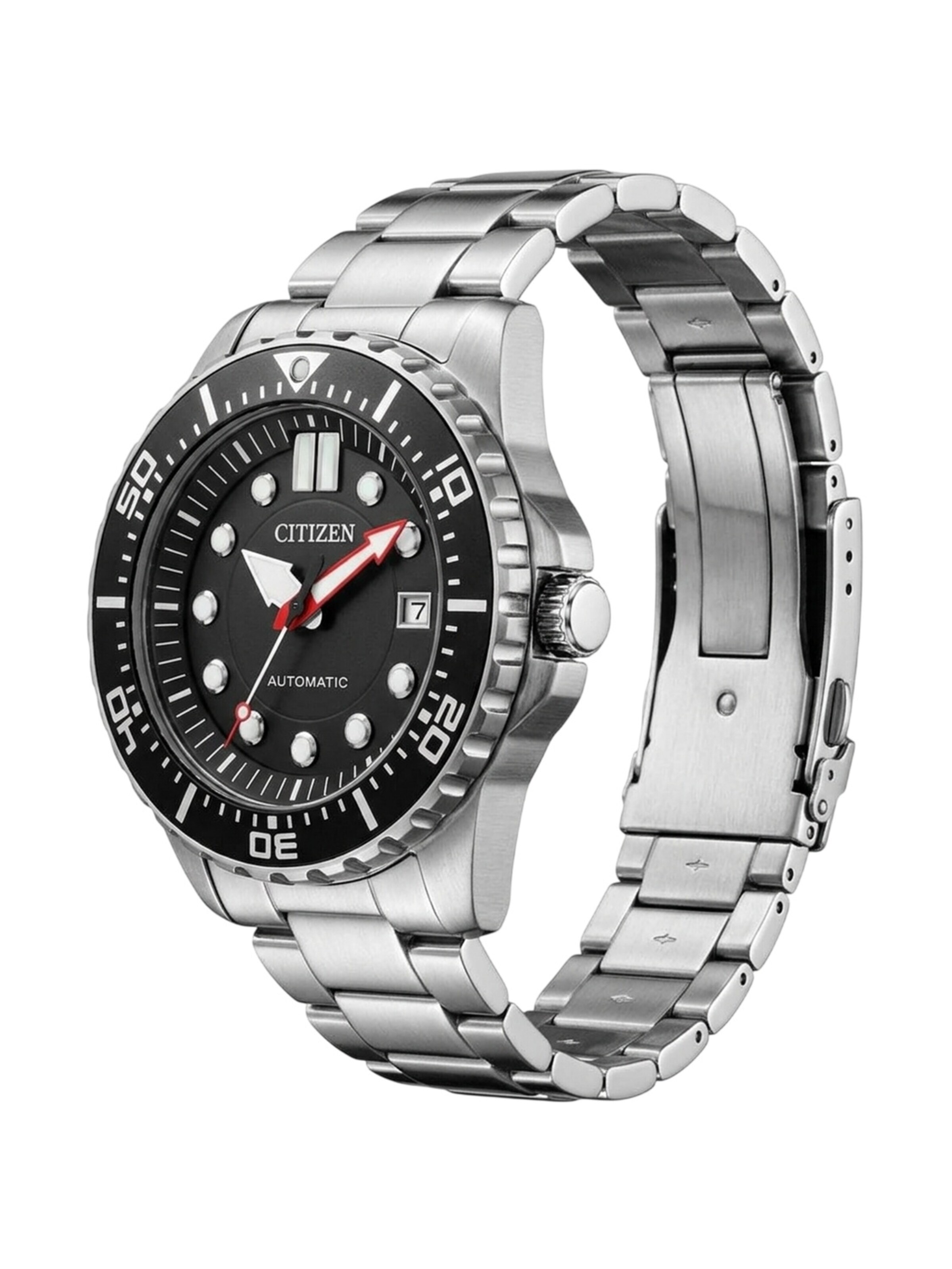CITIZEN Analoog horloge 'Citizen Mechanical Automatik-Herrenuhr Schwarz 43 mm NJ0120-81E' in Zilver: voorkant