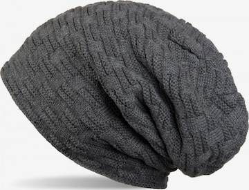 styleBREAKER Mütze 'Feinstrick Beanie mit Flecht Muster und Teddyfleece' in Grau: Vorderseite