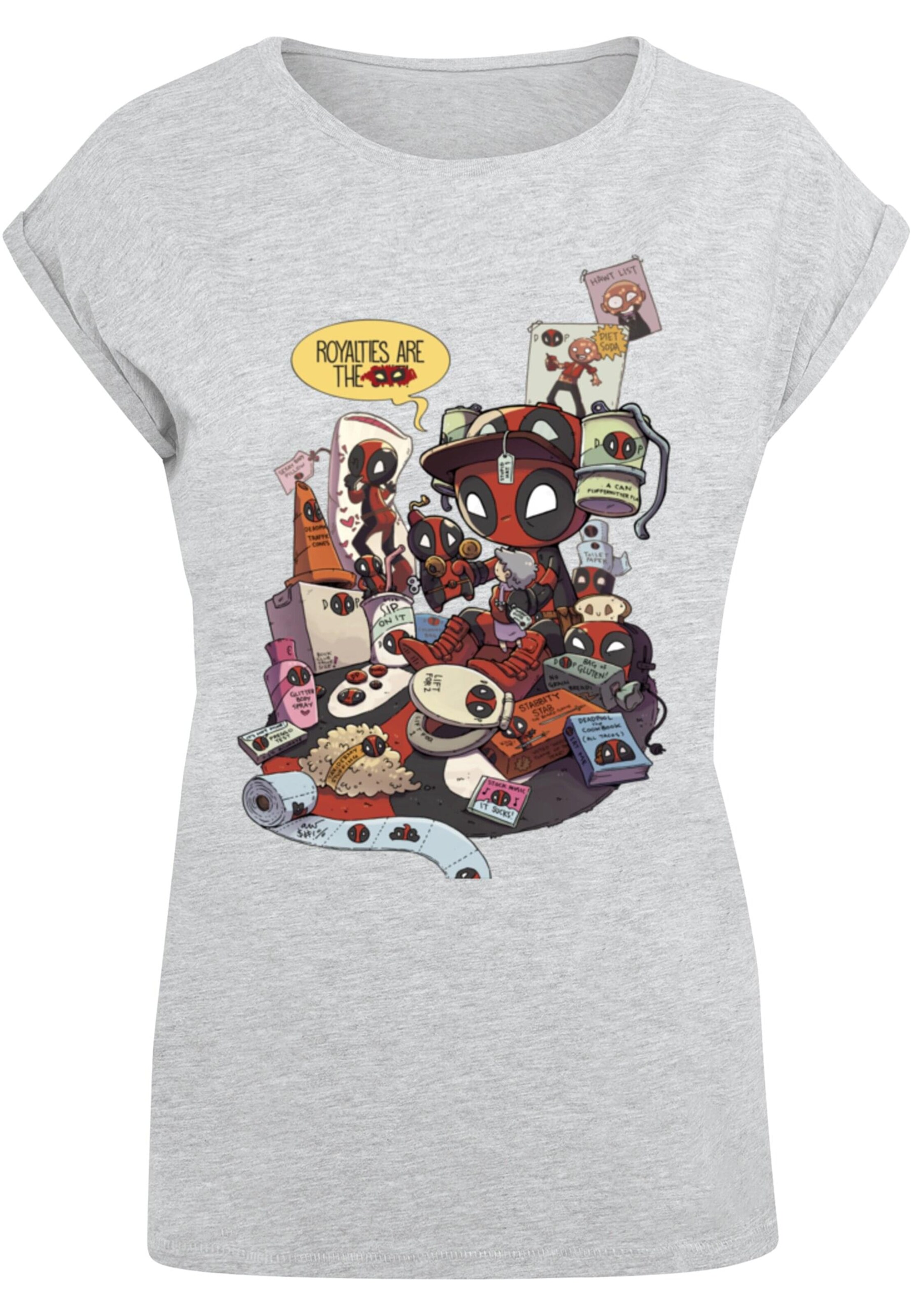 ABSOLUTE CULT Shirt 'Deadpool - Merchandise Royalties' in Grijs: voorkant