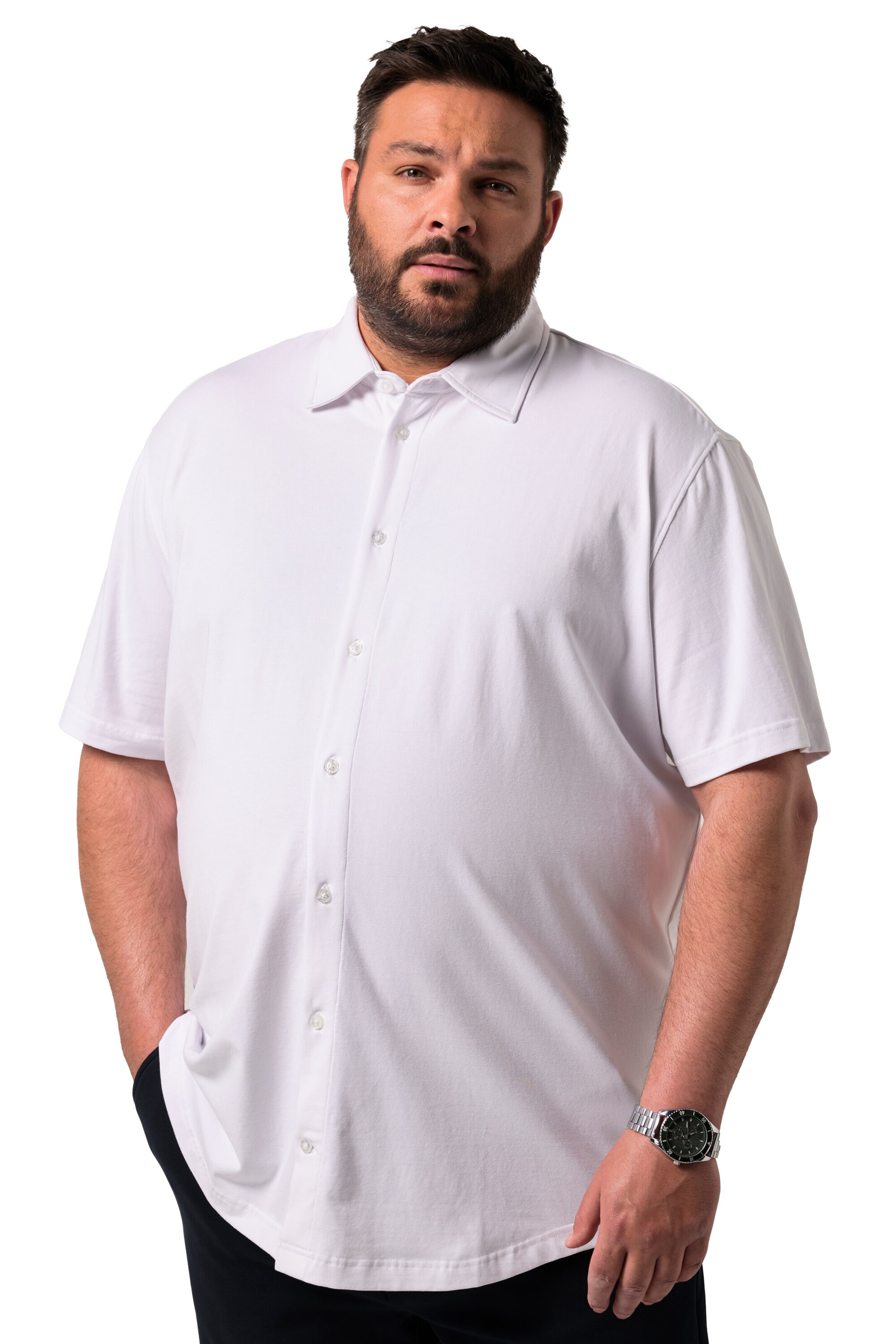 Men Plus Comfort fit Overhemd in Wit: voorkant