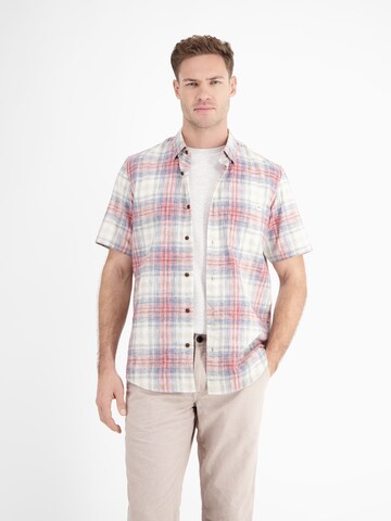 LERROS Regular Fit Karohemd aus sommerlichem Strukturgewebe in Beige: Vorderseite