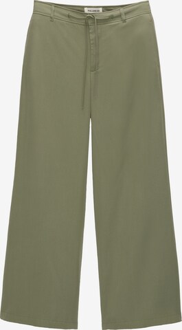 Pull&Bear Wide leg Trousers in Green: front