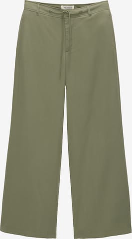 Pull&Bear Wide leg Pants in Green: front