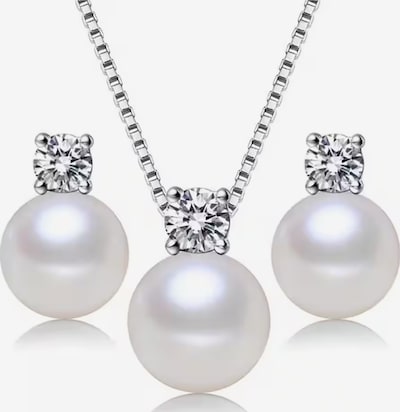 ROUGEMONT Jewellery Kette 'Perlen Schmuckset Süßwasser Perle Ohrstecker+Halskette 45cm' in 45cm in silber, Produktansicht