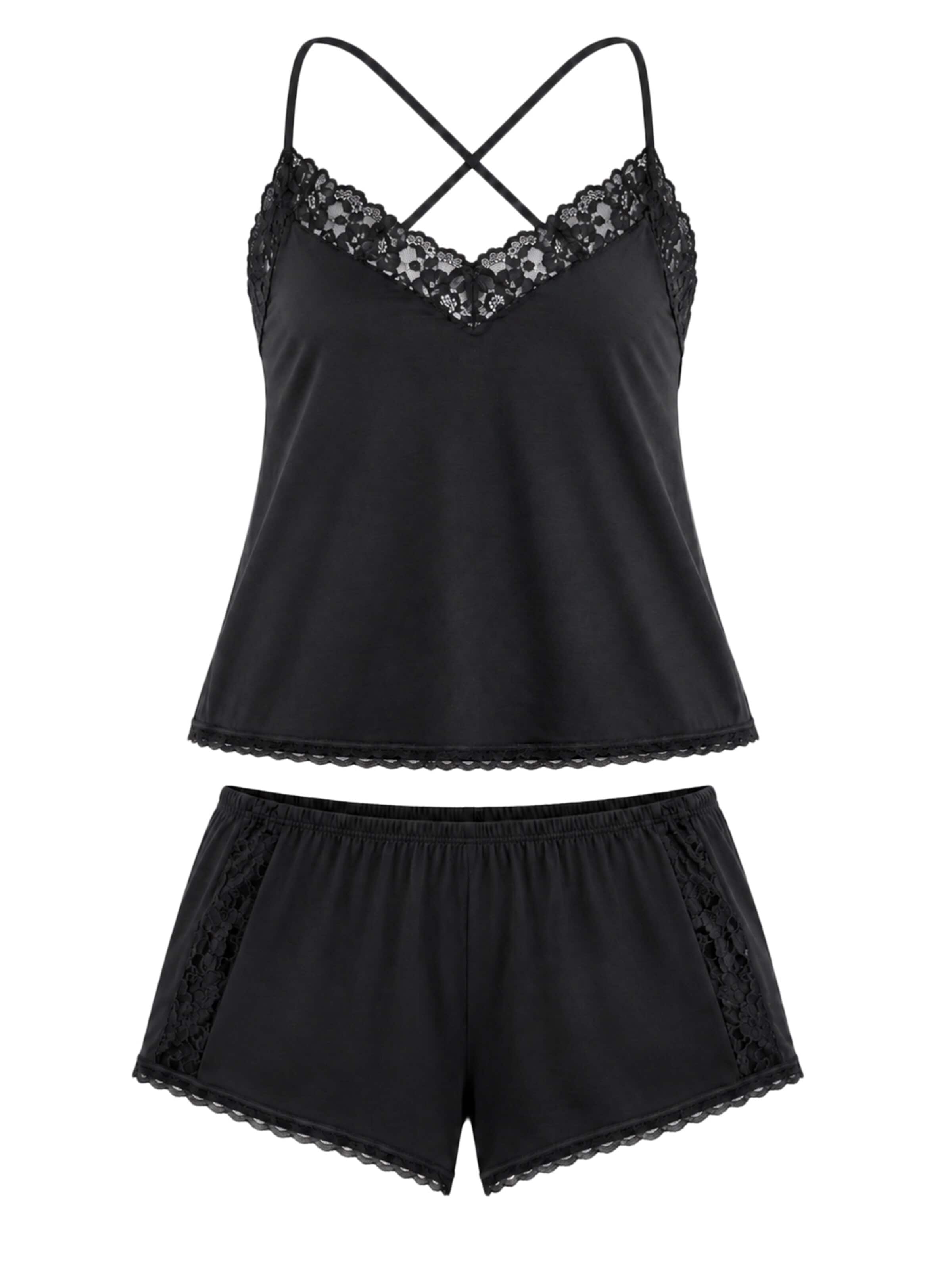 Vivisence Short Pajama Set '2079' in Black: front