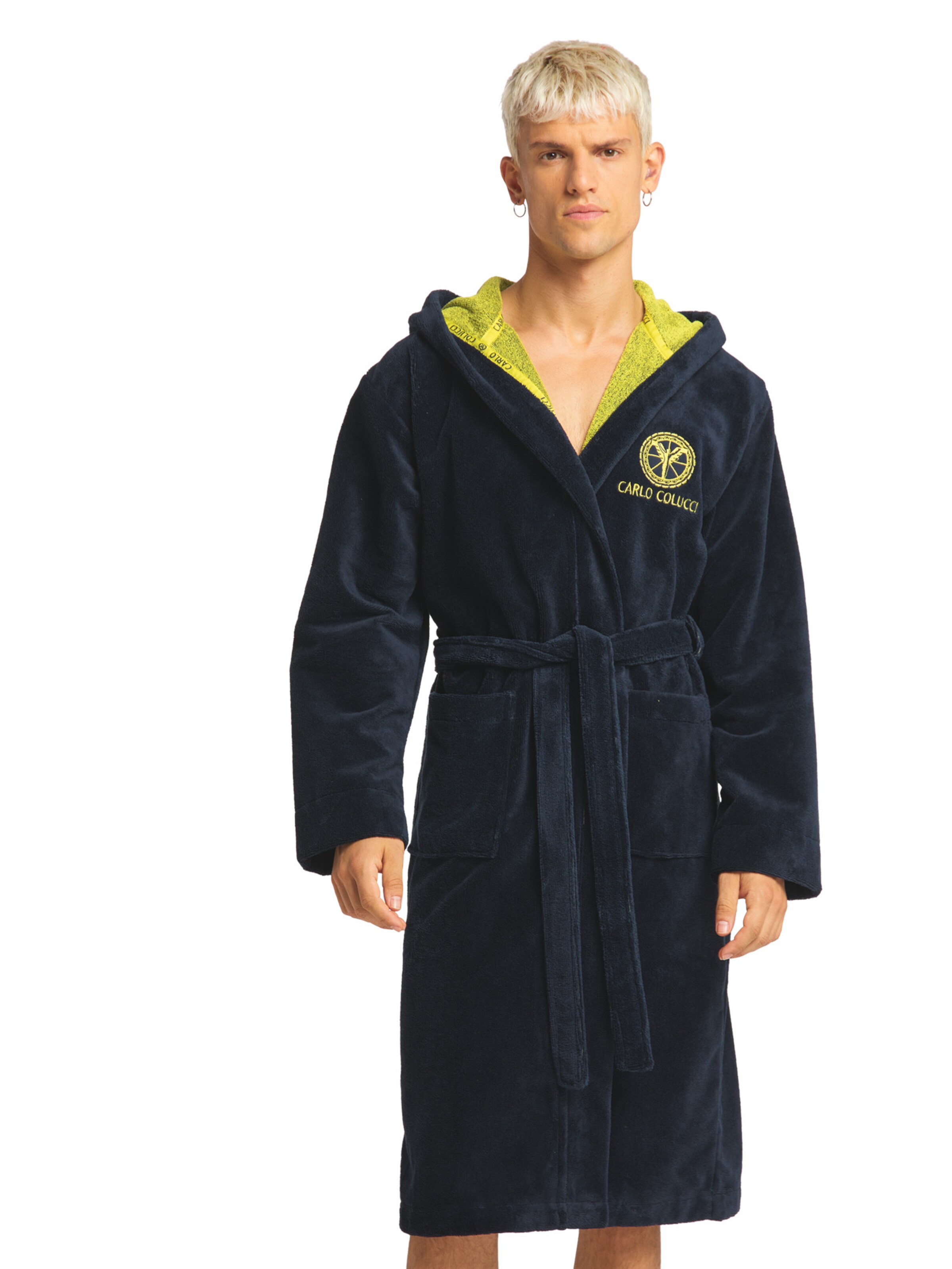 Carlo Colucci Bademantel 'Como' in Blau: Vorderseite