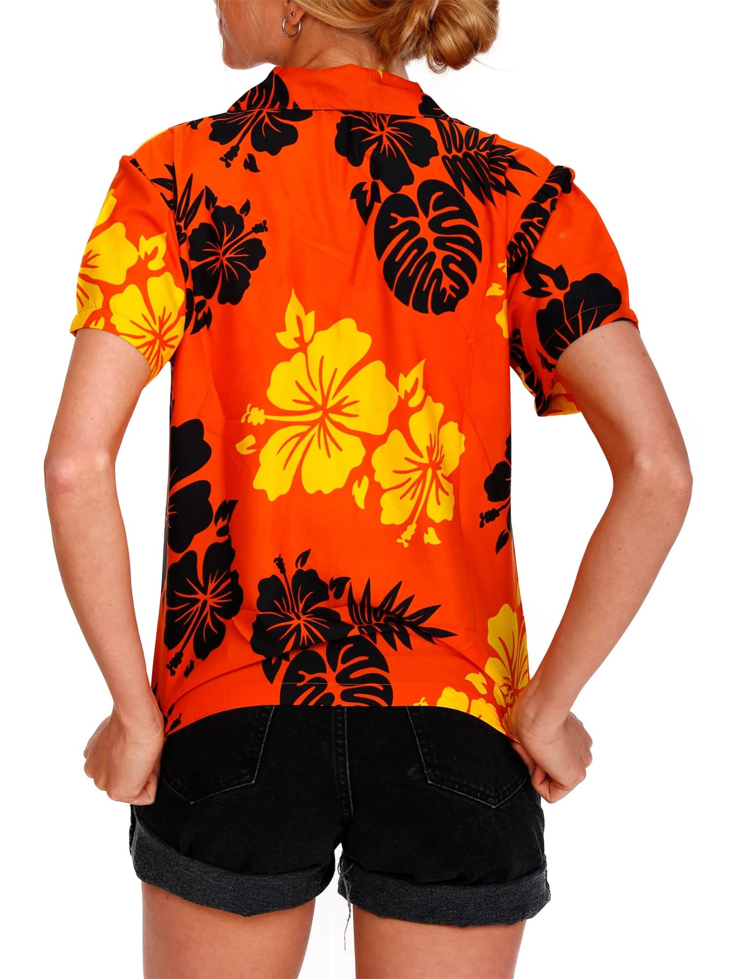 Camicia da donna 'Mono Hibiscus' di King Kameha in arancione
