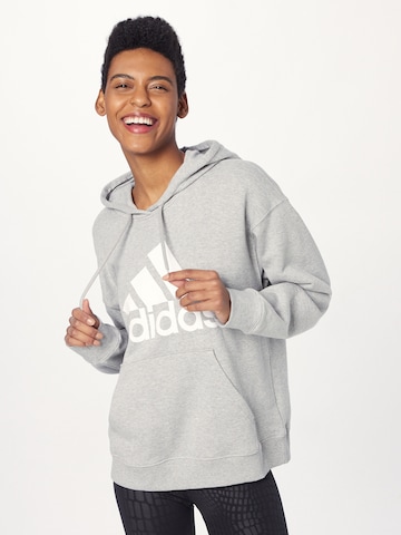 ADIDAS SPORTSWEAR Спортен суитшърт с качулка 'Essentials Big Logo French Terry' в сиво: отпред