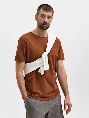 T-Shirt 'Morgan' SELECTED HOMME en marron