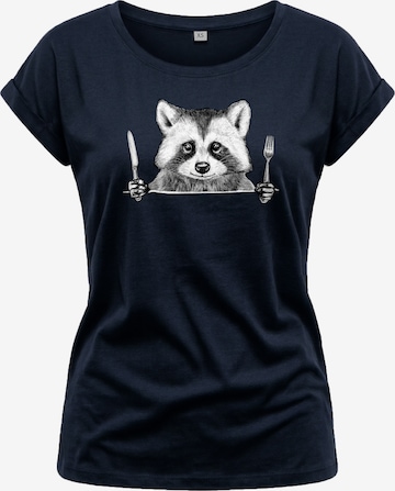 MAKAYA Shirt 'Waschbär Gabel' in Blue: front