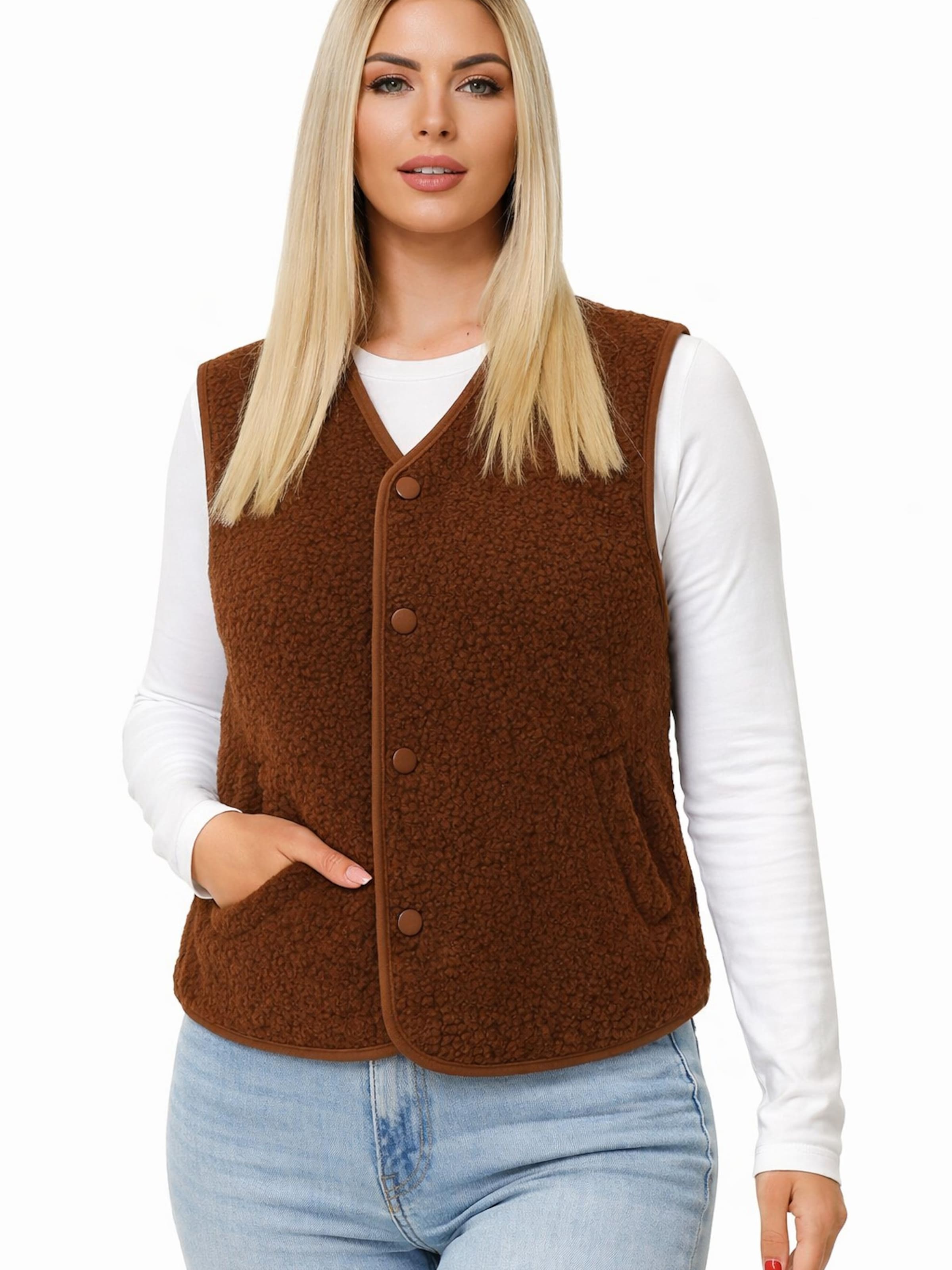 Worldclassca Vest 'Damen Kurze Kuschel Weste' in Brown: front
