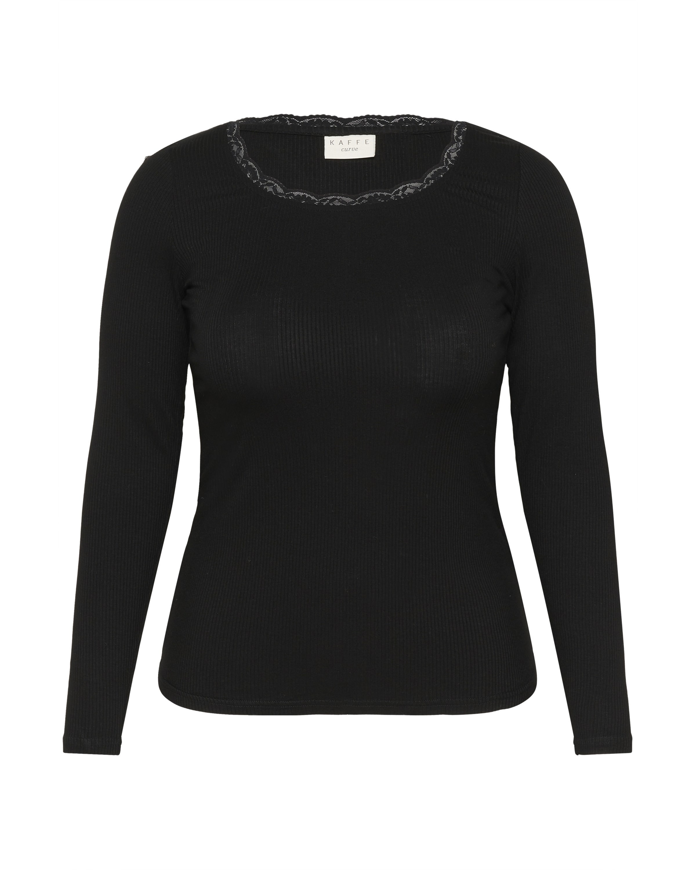 Tricou 'Omia' de la KAFFE CURVE pe negru: față