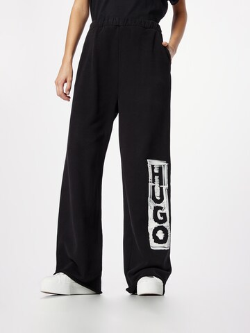 HUGO Szeroka nogawka Spodnie 'Nasuede' w kolorze czarny: przód