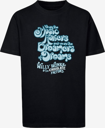 ABSOLUTE CULT Shirt 'Willy Wonka - Swirly Writing' in Zwart: voorkant