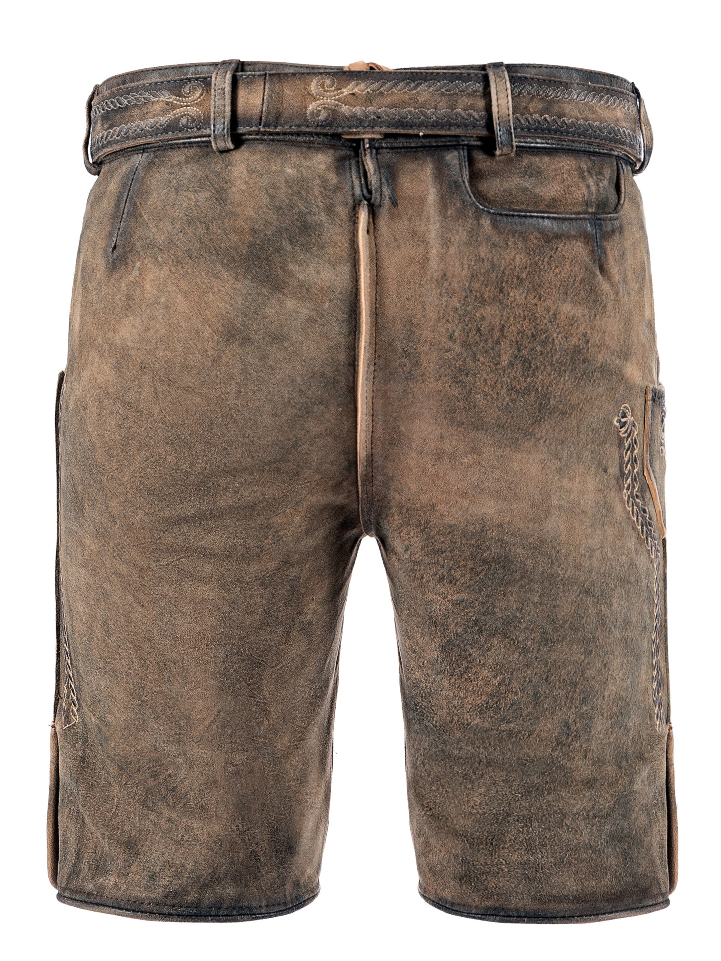 Fuchs Trachtenmoden Skinny Trachtenhose 'Trachtenlederhose Herren kurz Braun Wildbockleder'‌‌‌‌‌‌‌‌‌‌ in Braun