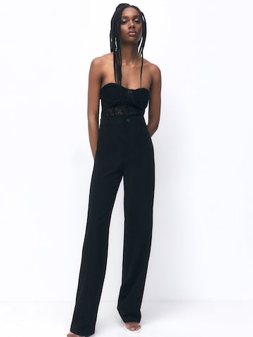 Pull&Bear Wide leg Trousers with creases in Black: front