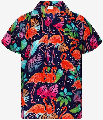 King Kameha Shirt 'Funky Flamingos' in Blau: Vorderseite