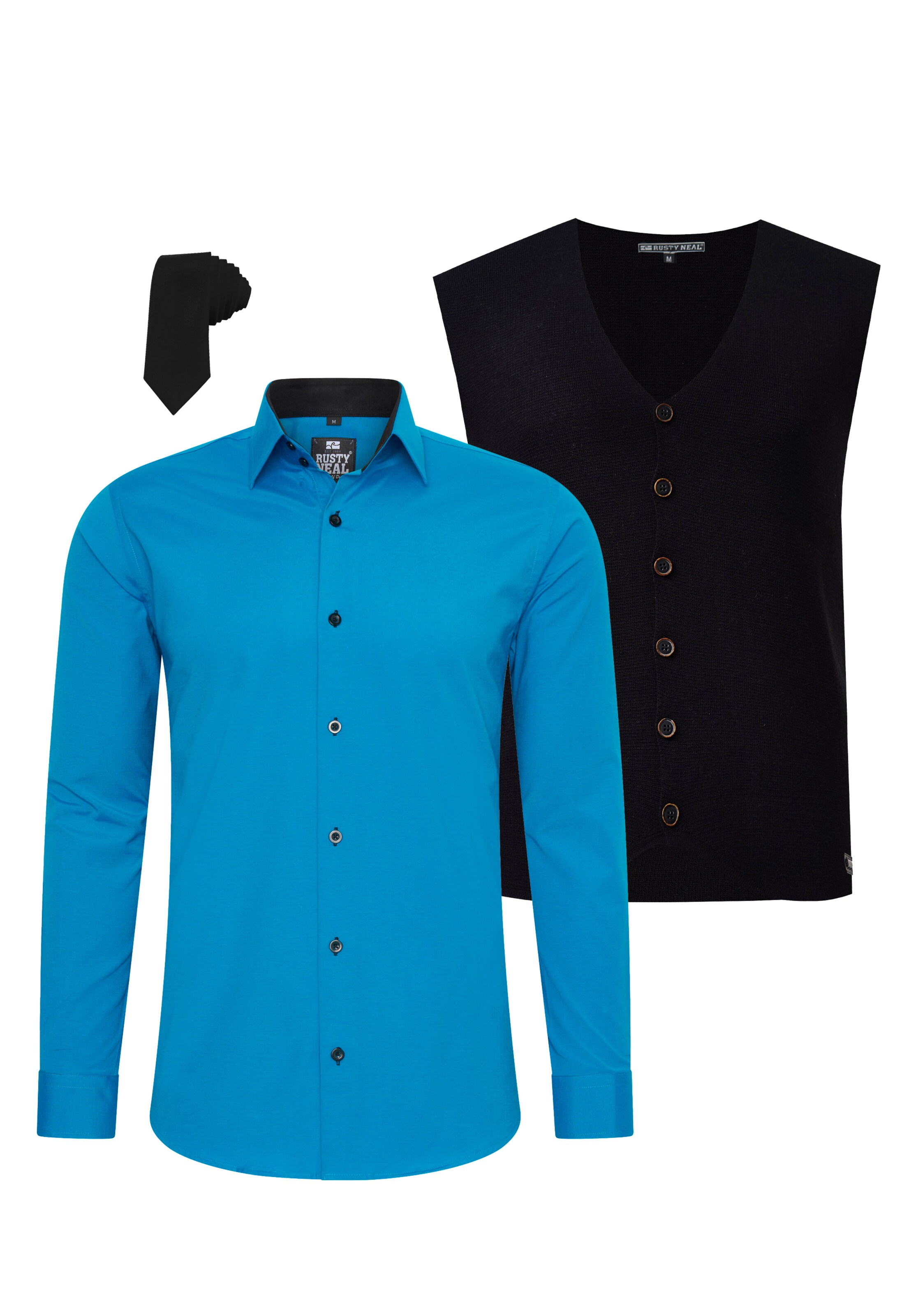 Rusty Neal Slim Fit Hemd mit Weste und Krawatte in Blau: Vorderseite