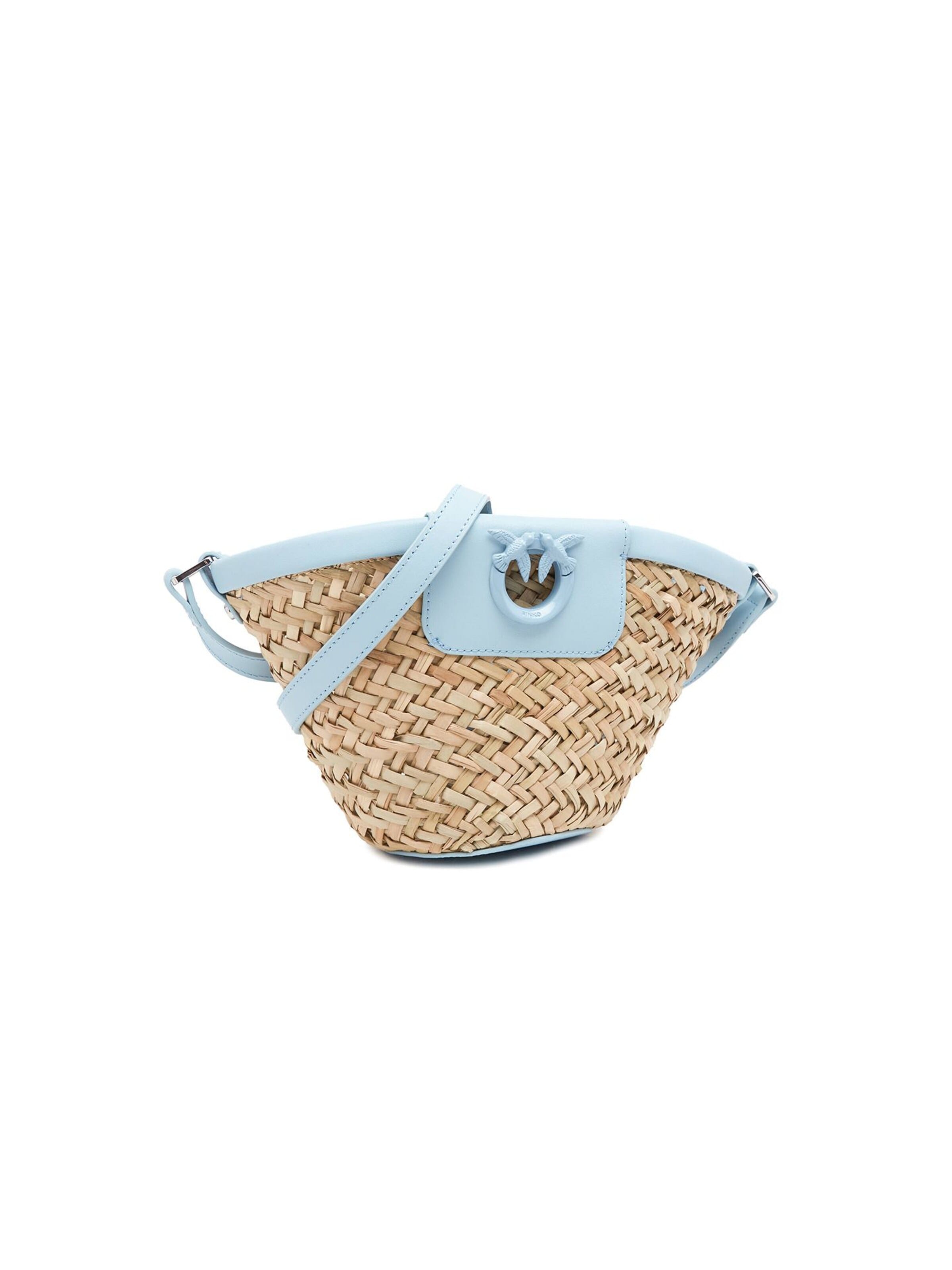 PINKO Handbag 'Love Summer Bucket Rafia + Vitello Seta' in Beige