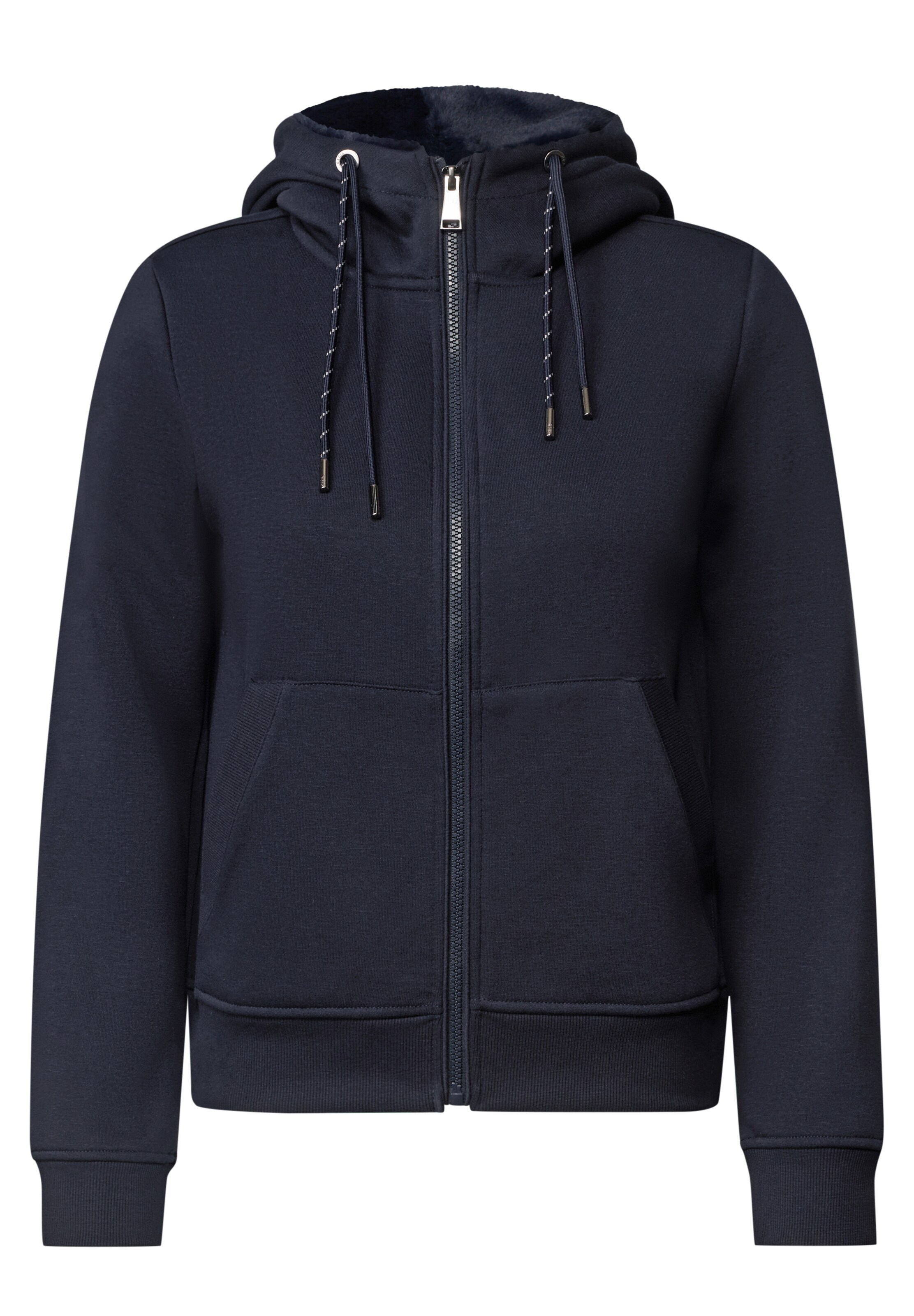 CECIL Langarm Sweatjacke mit Kapuze in XXXL in dunkelblau, Produktansicht