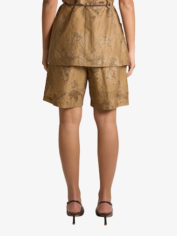 SOUVENIR Wide leg Pleat-Front Pants 'Damascato' in Bronze