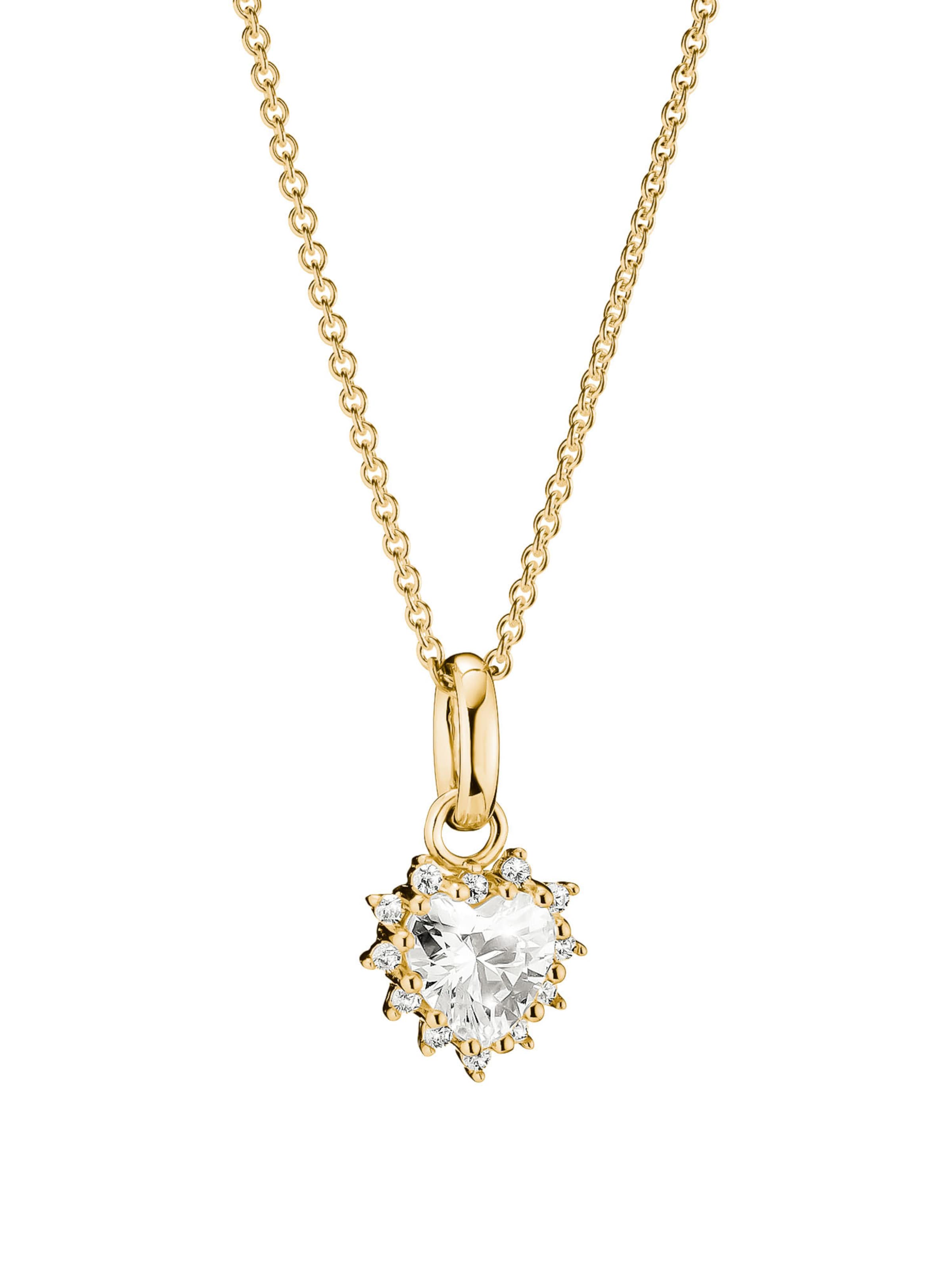 Thomas Sabo Kette mit weißem Zirkonia im Herzschliff in Gold: Vorderseite