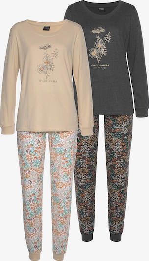 VIVANCE Pyjama 'Dreams' in beige / anthrazit / orange / weiß, Produktansicht