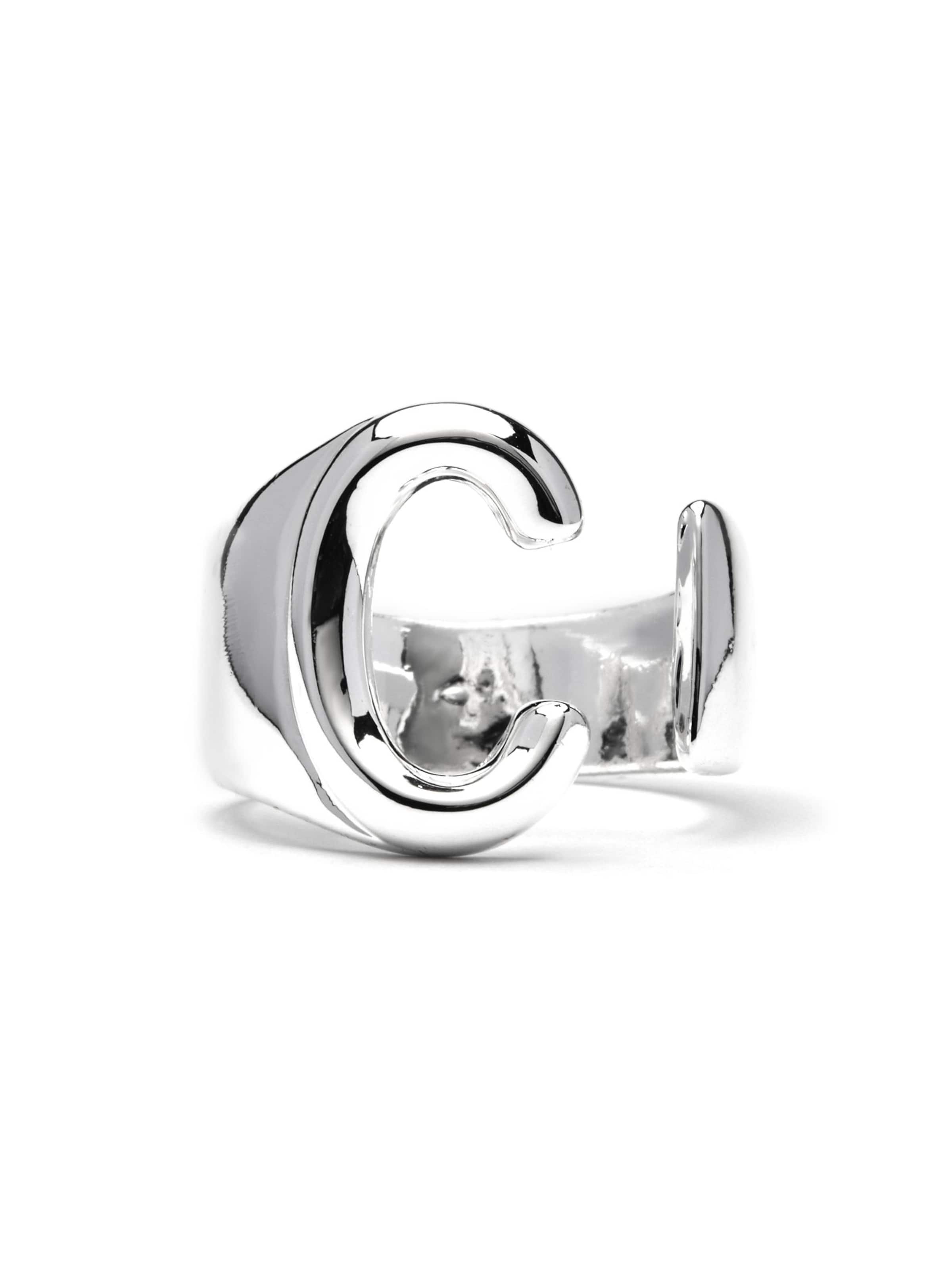 Luxenter Ring 'Alphabet C' in 50-60 in de kleur Zilvergrijs, Productweergave