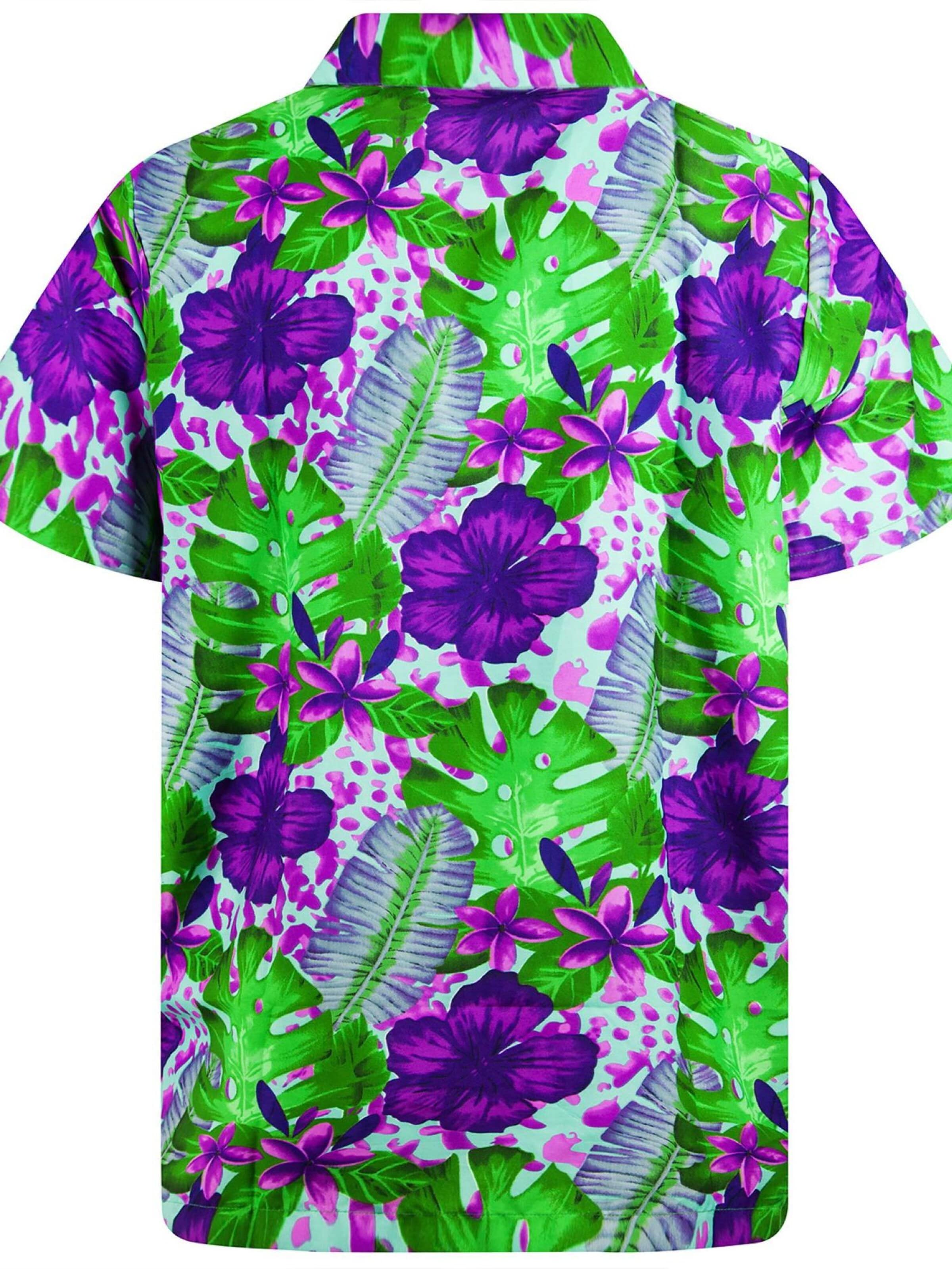 King Kameha Shirt 'Green Purple Flower' in Blauw