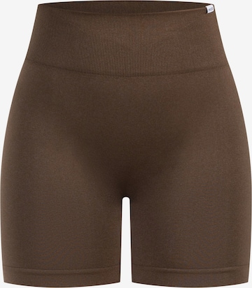 Skinny Pantalon de sport Smilodox en marron : devant