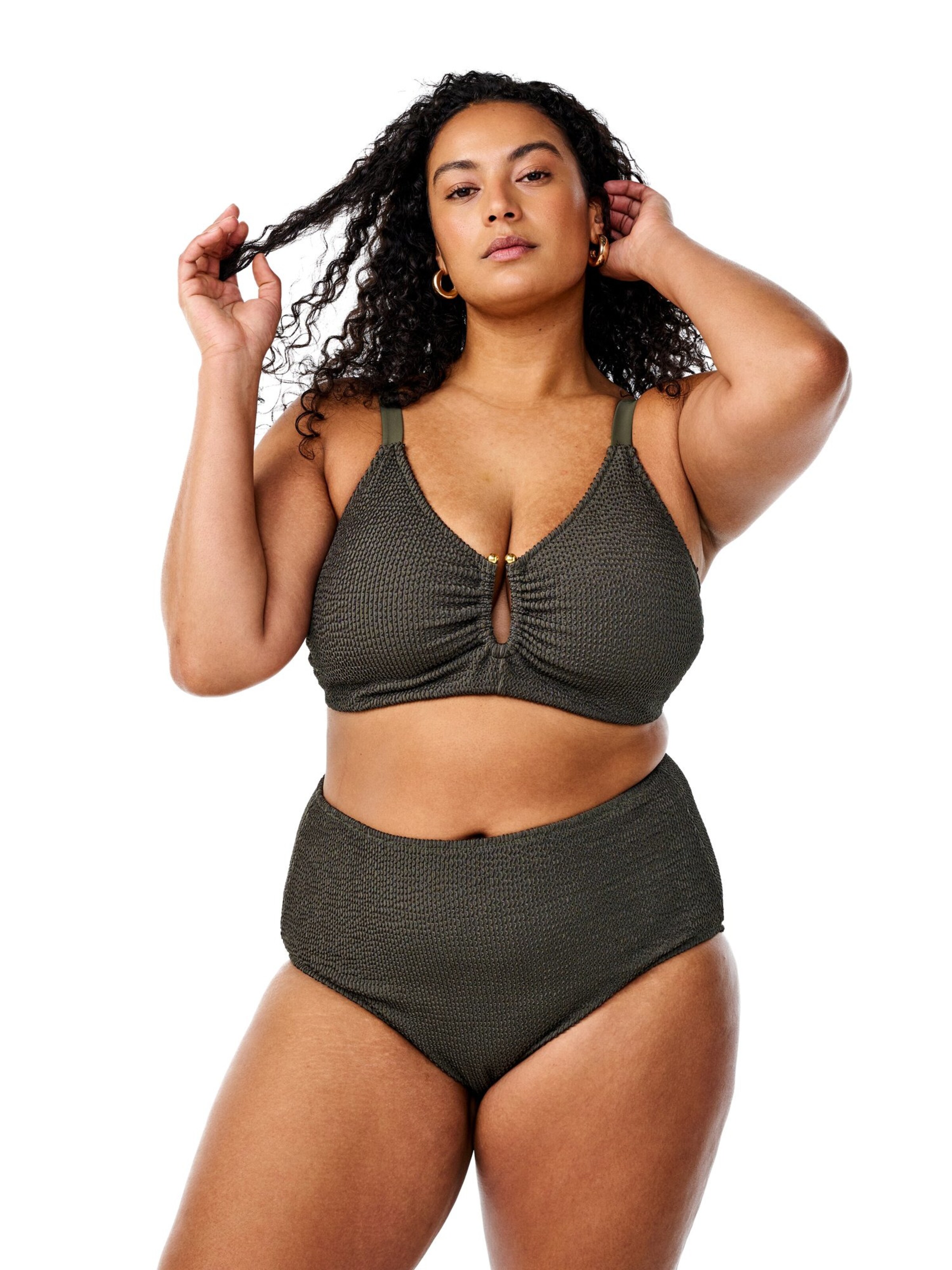 Swim by Zizzi Bikini nadrágok 'Slina' - zöld: elől