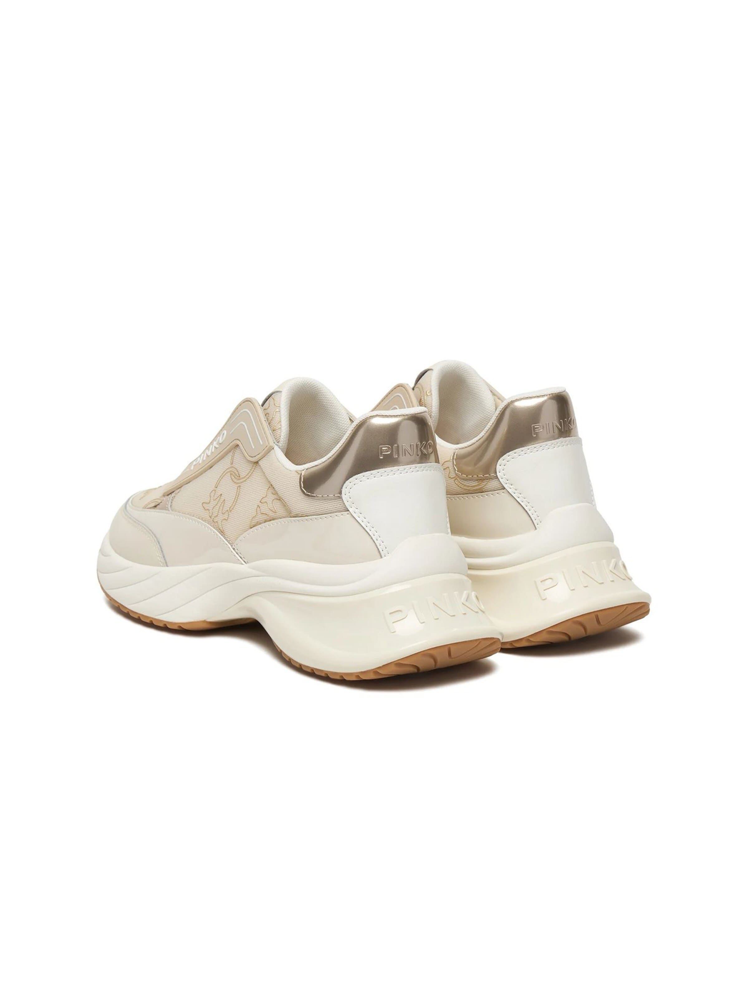 PINKO Sneakers laag 'Ariel 19 - Sneaker Calf Leather/Patent/Monogram Net' in Beige