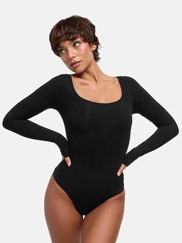 cfab - Body moldeador 'Clean Longsleeve Squareneck Sculpting Bodysuit with String' en negro